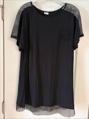 Lascana beach cover up Black Tee Dress with Mesh Accents